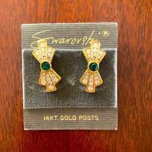 Swarovski 14Kt. Diamond/Gold/Green post earrings